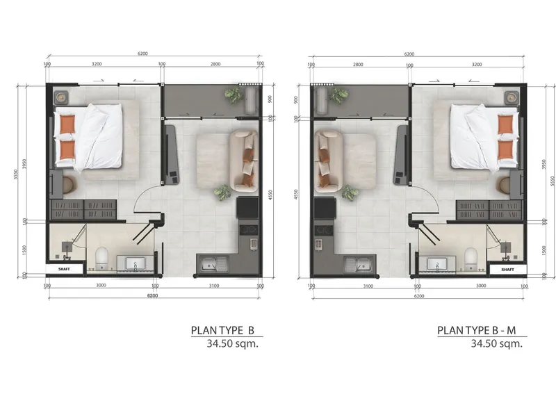 Studio 29 sqm in Aceller Hotel & Residence (Chalong) · Floor plan of a different unit type here — 34.5 m²