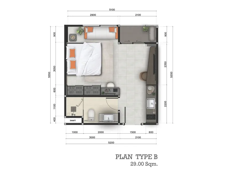 Studio 29 sqm in Aceller Hotel & Residence (Chalong) · Floor plan of this unit