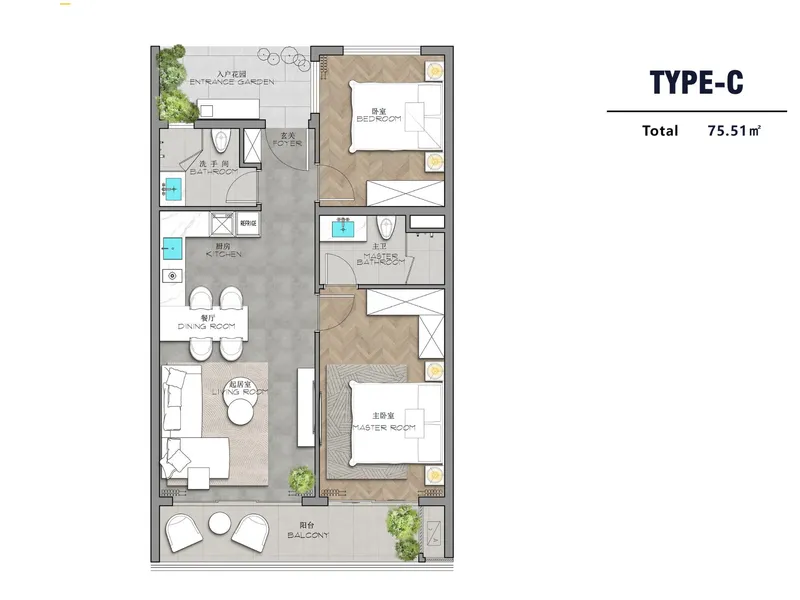 Apartment 2-bedroom 75 sqm in AYANA Heights (Layan) · floor plan