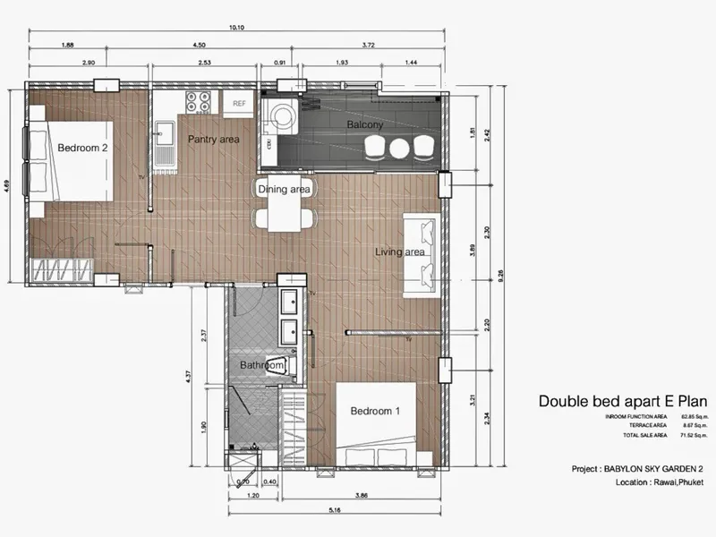 Studio 44 sqm in Babylon Sky Garden 2 (Rawai) · Floor plan of a different unit type here — 72 m²