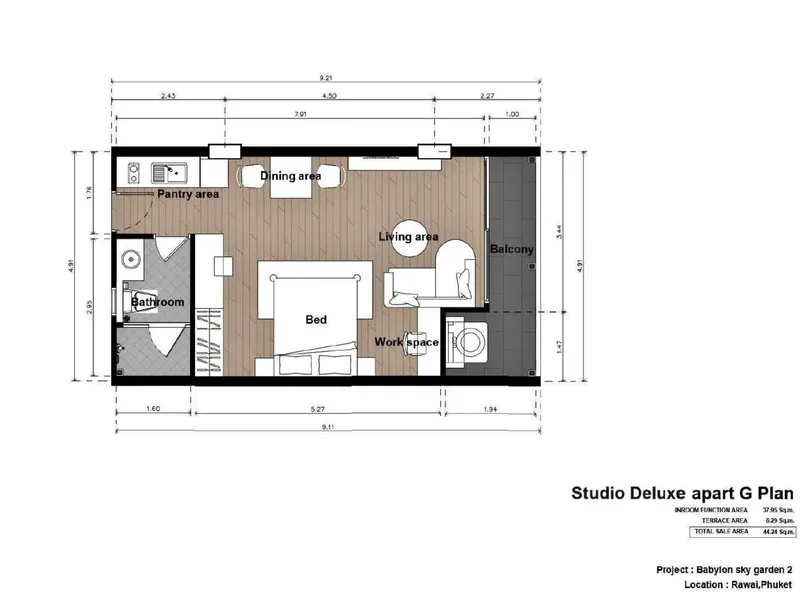 Studio 44 sqm in Babylon Sky Garden 2 (Rawai) · Floor plan of this unit