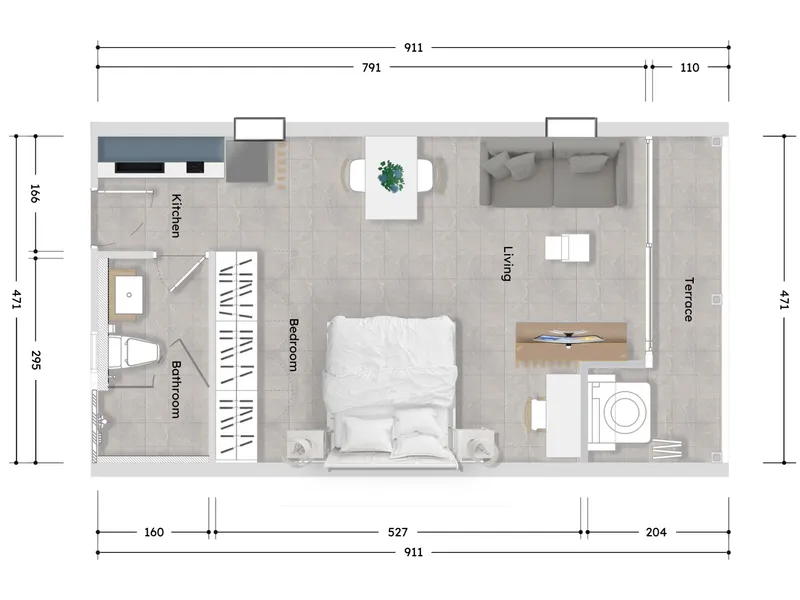 Studio 44 sqm in Babylon Sky Garden 2 (Rawai) · Floor plan of this unit