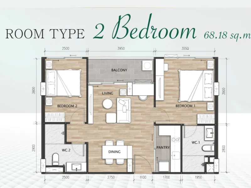 Studio 35 sqm in Bellevue Lagoon (Bang Tao) · Floor plan of a different unit type here — 68 m²