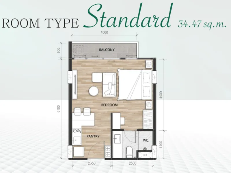 Studio 35 sqm in Bellevue Lagoon (Bang Tao) · Floor plan of this unit