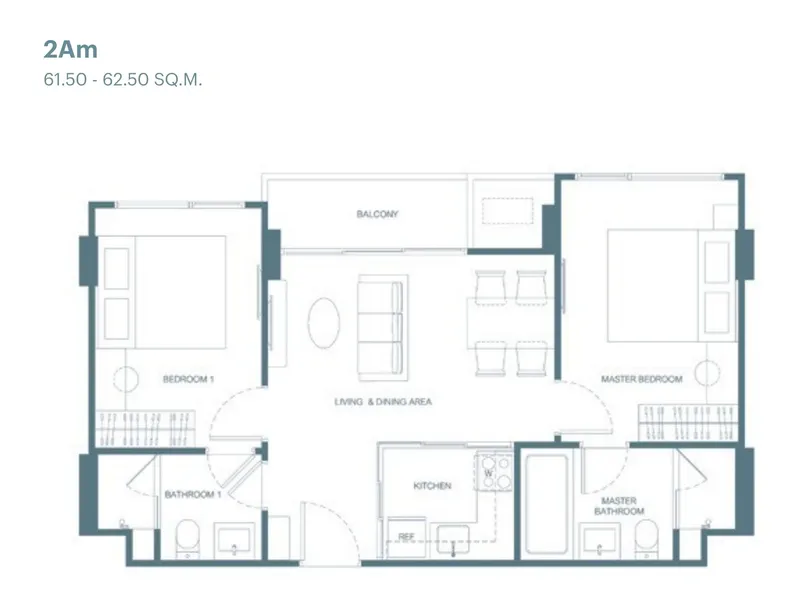 Apartment 1-bedroom 43.5 sqm in Canvaz Palette Cherngtalay (Bang Tao) · Floor plan of a different unit type here — 60 m²