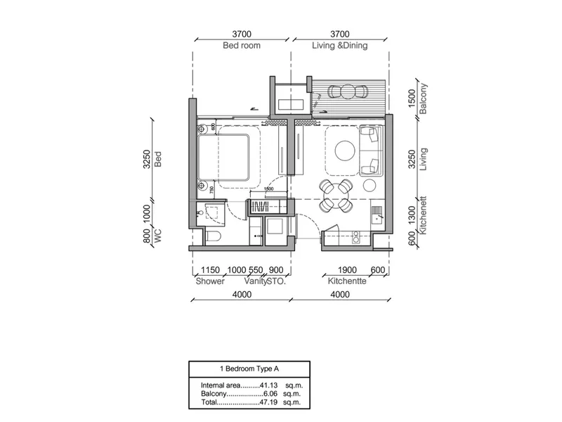 Apartment 1-bedroom 50 sqm in Gardens of Eden (Layan) · floor plan