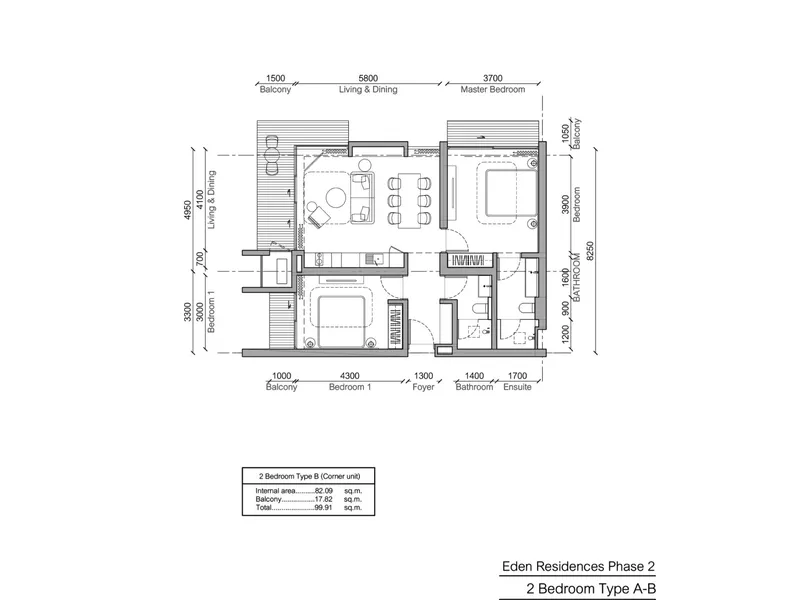 Apartment 1-bedroom 50 sqm in Gardens of Eden (Layan) · floor plan