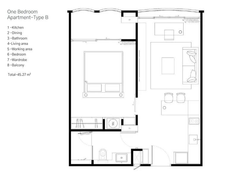 Apartment 1-bedroom 45 sqm in Harmony (Rawai) · Floor plan of this unit