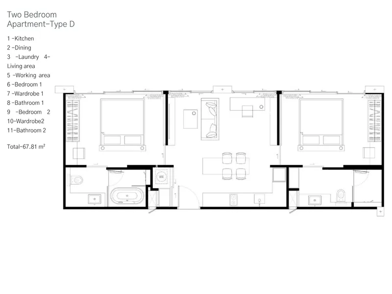 Apartment 2-bedroom 68 sqm in Harmony (Rawai) · Floor plan of this unit