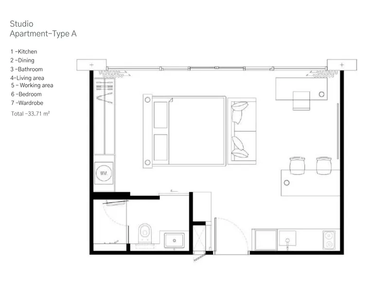 Studio 34 sqm in Harmony (Rawai) · Floor plan of this unit
