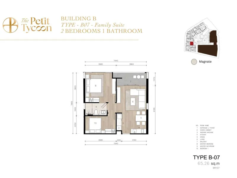 Apartment 2-bedroom 66 sqm in The Petit Tycoon (Surin) · Floor plan of this unit