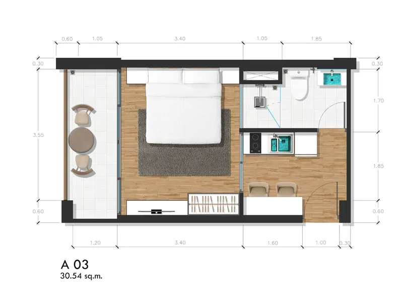 Apartment 2-bedroom 70 sqm in Proud Rawai Condominium (Rawai) · Floor plan of a different unit type here