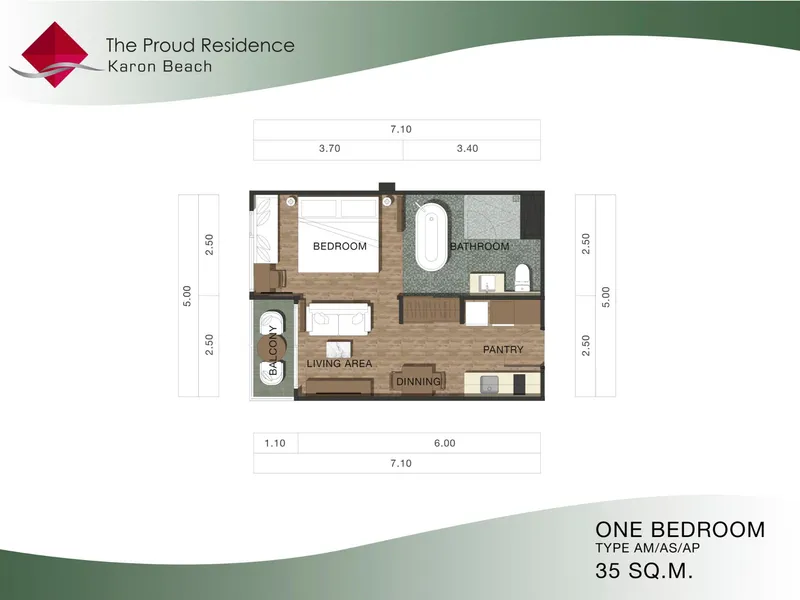 Apartment 1-bedroom 35 sqm in Proud Residence (Karon) · Floor plan of this unit