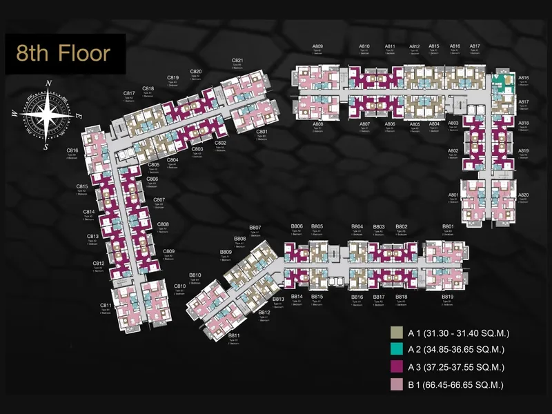 Studio 31 sqm in Royal Lee The Terminal Phuket (Nai Yang) · Development floor plan