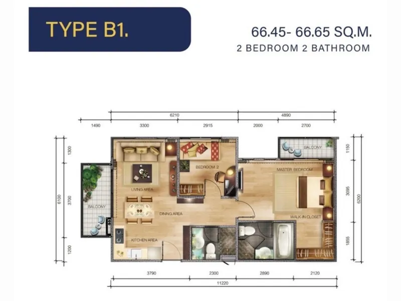 Apartment 2-bedroom 67 sqm in Royal Lee The Terminal Phuket (Nai Yang) · Floor plan of this unit