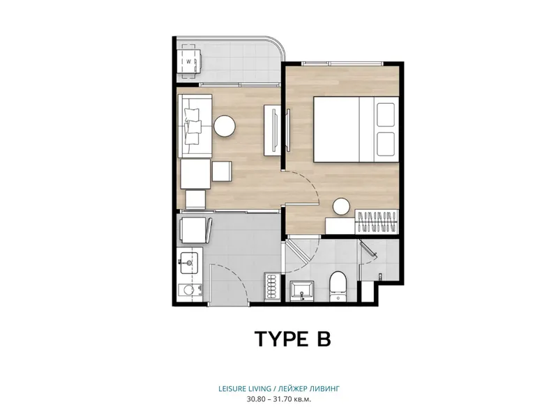 Apartment 1-bedroom 26.7 sqm in Origin PLACE Centre Phuket (Kathu) · floor plan