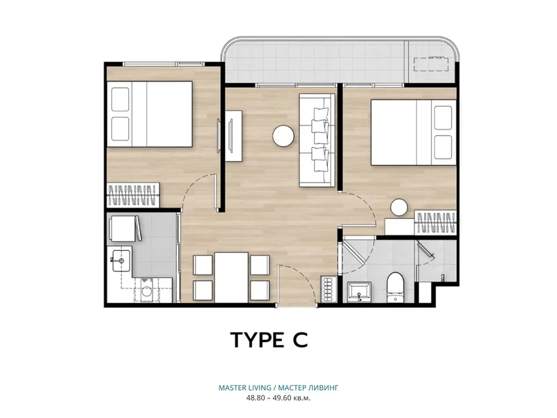Apartment 1-bedroom 26.7 sqm in Origin PLACE Centre Phuket (Kathu) · floor plan