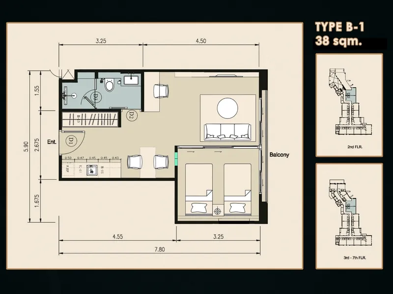Studio 30 sqm in Surin Sands Condominium (Surin) · Floor plan of a different unit type here — 38 m²