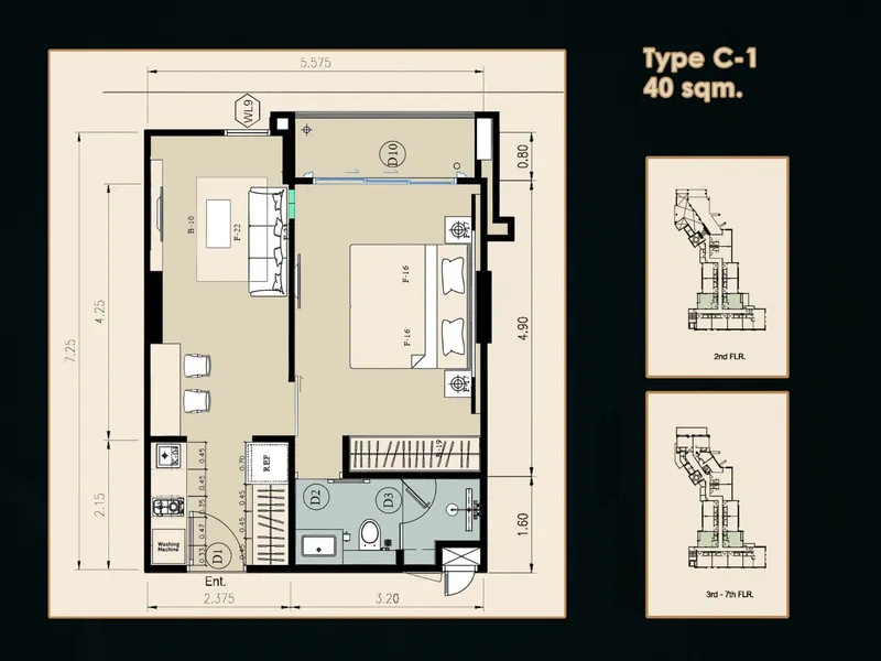 Studio 30 sqm in Surin Sands Condominium (Surin) · Floor plan of a different unit type here — 40 m²