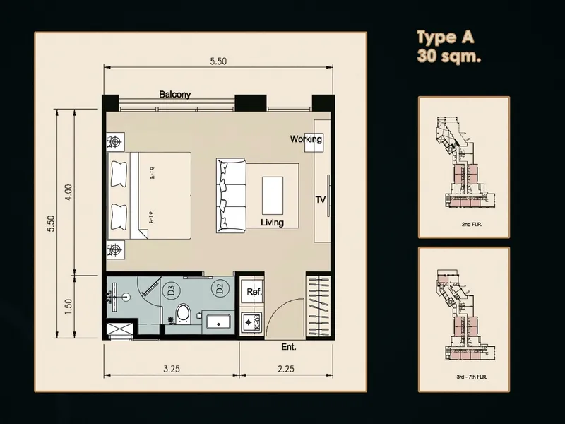 Studio 30 sqm in Surin Sands Condominium (Surin) · Floor plan of this unit