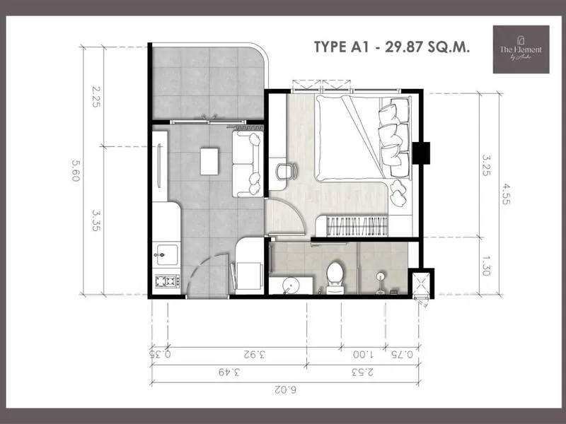 Apartment 1-bedroom 31 sqm in The Element (Kamala) · Floor plan of this unit