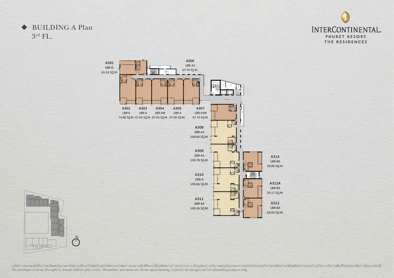 Apartment 1-bedroom 59 sqm in The Residences at InterContinental Phuket Resort (Kamala) · Development floor plan