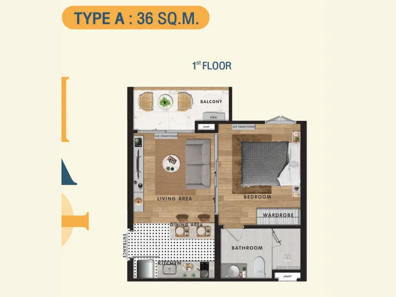 Apartment 1-bedroom 36 sqm in The Title Halo (Nai Yang) · floor plan