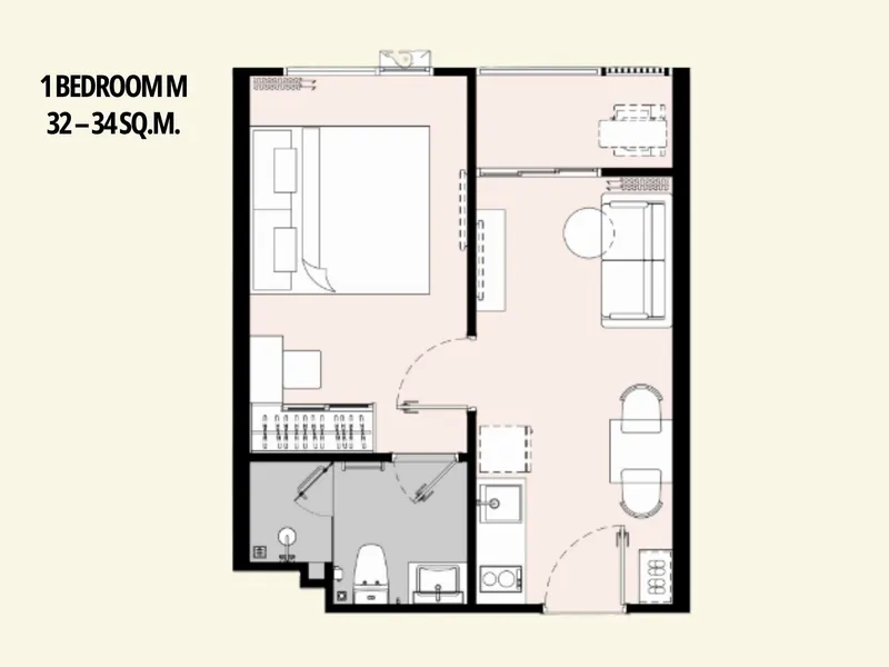 Apartment 1-bedroom 32 sqm in The Title Olive (Nai Yang) · bedroom