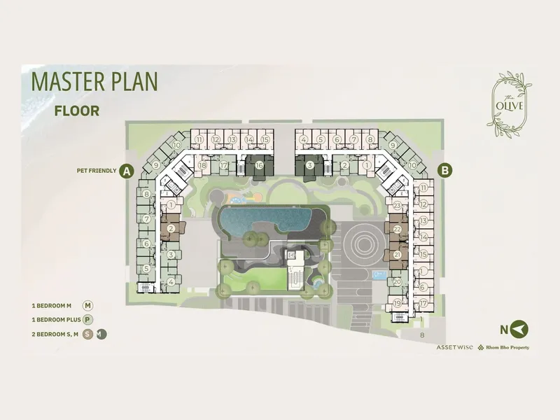 Apartment 1-bedroom 32 sqm in The Title Olive (Nai Yang) · Development floor plan