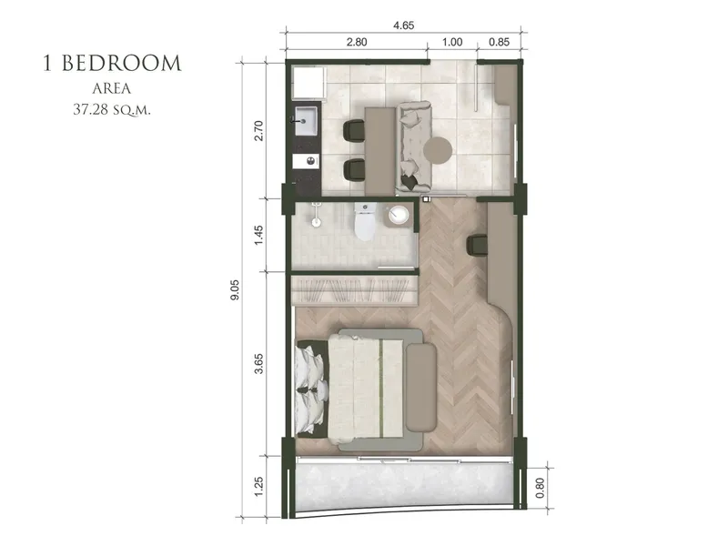Apartment 1-bedroom 37 sqm in The Trees Residence (Bang Tao) · Floor plan of this unit