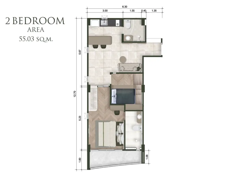 Apartment 1-bedroom 37 sqm in The Trees Residence (Bang Tao) · Floor plan of a different unit type here — 55 m²