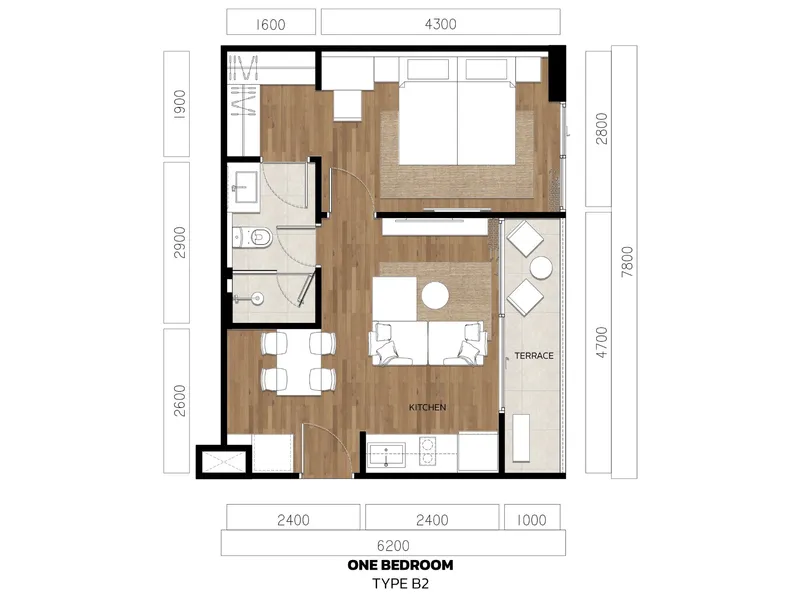 Studio 30 sqm in VIP Tropika (Bang Tao) · Floor plan of a different unit type here — 46 m²