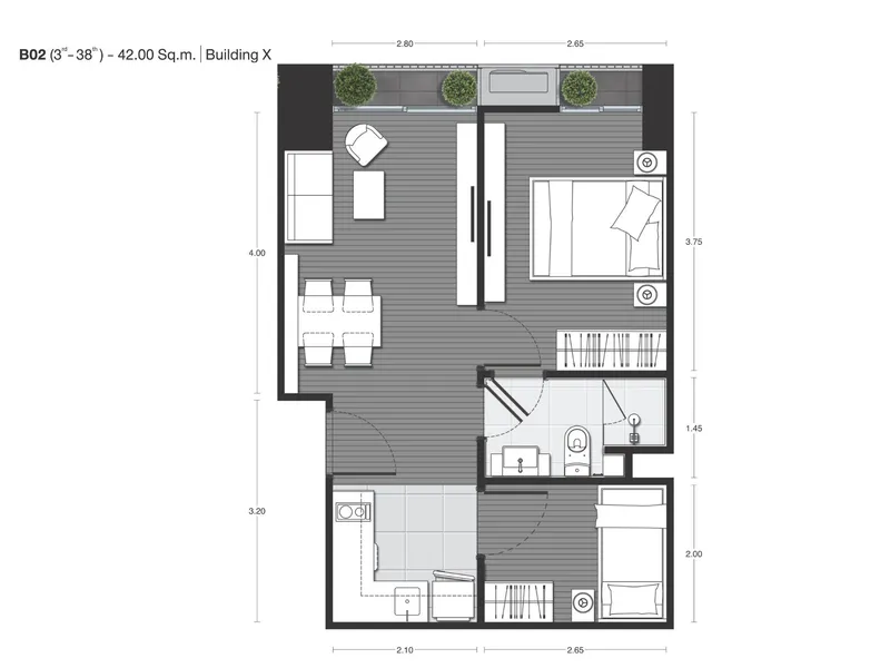 Apartment 1-bedroom 42 sqm in Noble Around Ari (Ari) · Floor plan of this unit