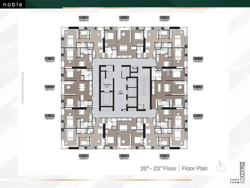 Apartment 1-bedroom 47 sqm in Noble Form Thonglor (Thonglor) · Development floor plan