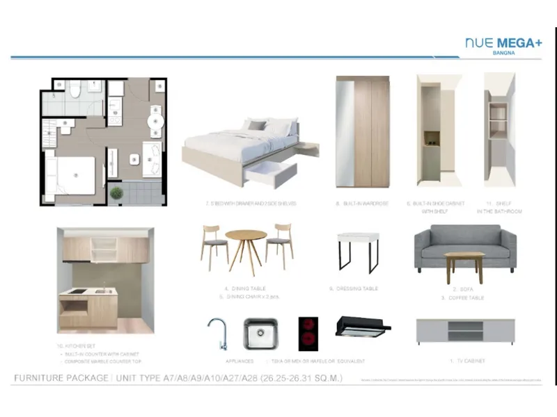 Apartment 1-bedroom 26 sqm in Nue Mega Plus Bangna (Bangna) · Development floor plan