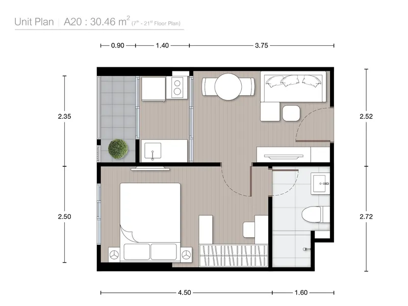 Apartment 1-bedroom 30.5 sqm in Nue Mega Plus Bangna (Bangna) · Floor plan of this unit