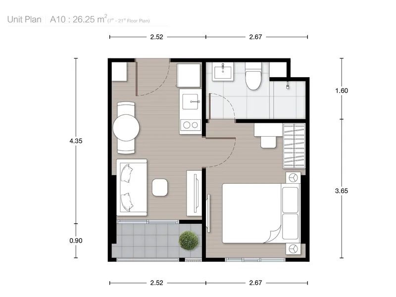 Apartment 1-bedroom 26 sqm in Nue Mega Plus Bangna (Bangna) · Floor plan of this unit