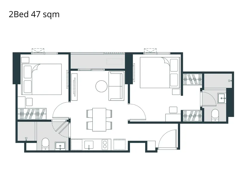 Apartment 1-bedroom 34.5 sqm in Nue Riverest (Ratburana) · Floor plan of a different unit type here — 47 m²