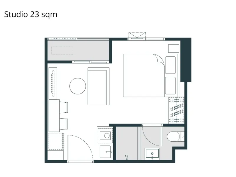 Studio 23 sqm in Nue Riverest (Ratburana) · Floor plan of this unit