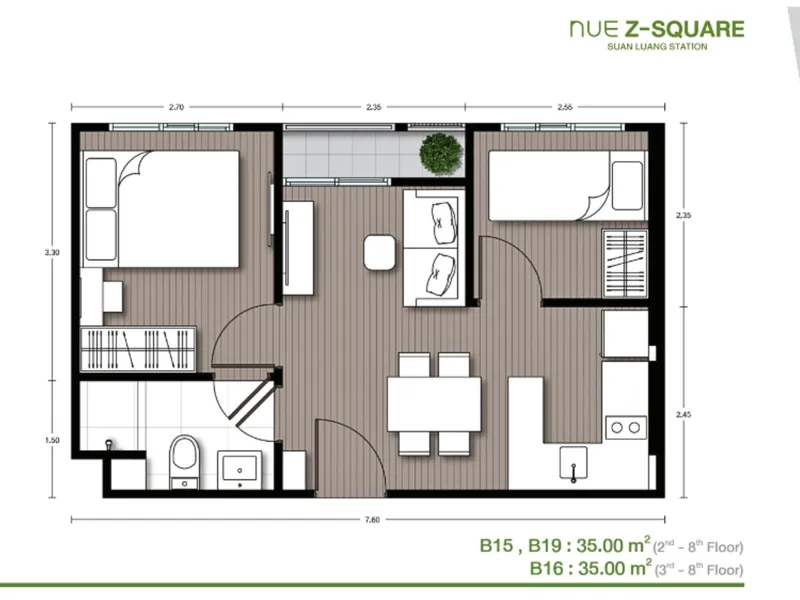 Studio 23 sqm in Nue Z Square (Srinakarin) · Floor plan of a different unit type here — 34 m²