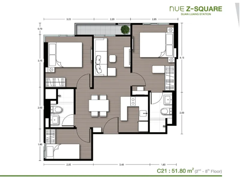 Apartment 2-bedroom 53 sqm in Nue Z Square (Srinakarin) · Floor plan of this unit