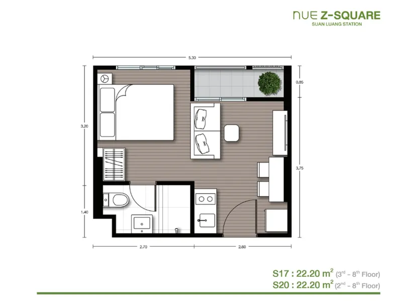 Apartment 1-bedroom 30 sqm in Nue Z Square (Srinakarin) · Floor plan of a different unit type here — 23 m²