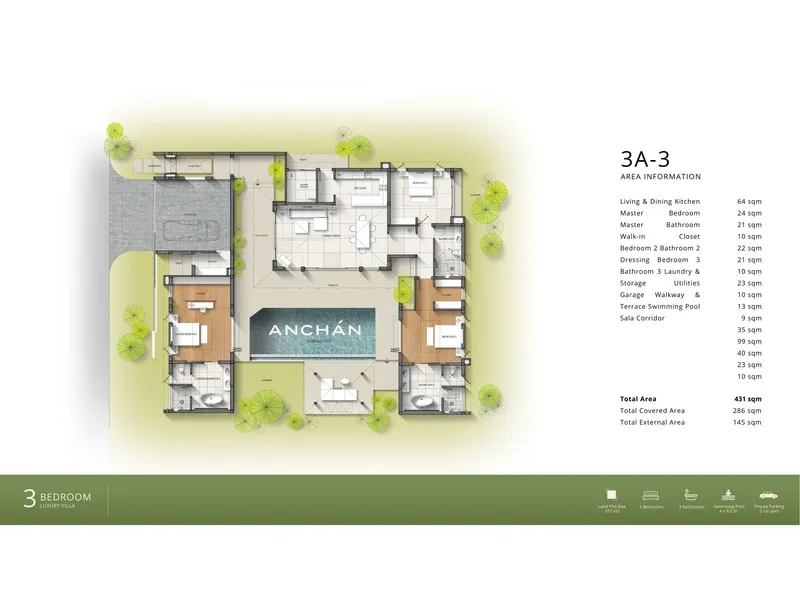 Villa 3-bedroom 429 sqm in Anchan Emerald (Bang Tao) · Development floor plan
