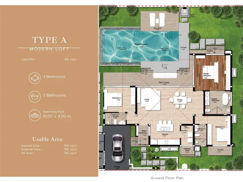 Villa 3-bedroom 310 sqm in Botanica Four Seasons (Layan) · floor plan