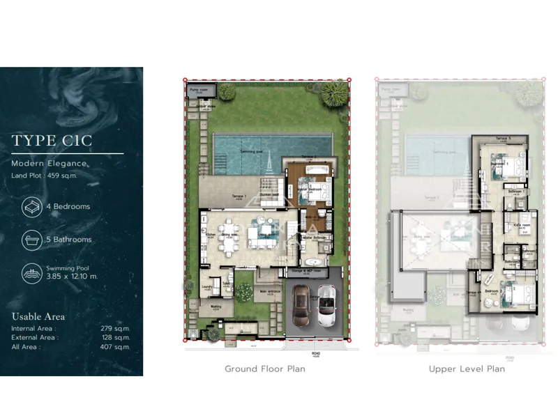 Villa 3-bedroom 214 sqm in Botanica Grand Avenue (Bang Tao) · Floor plan of a different unit type here