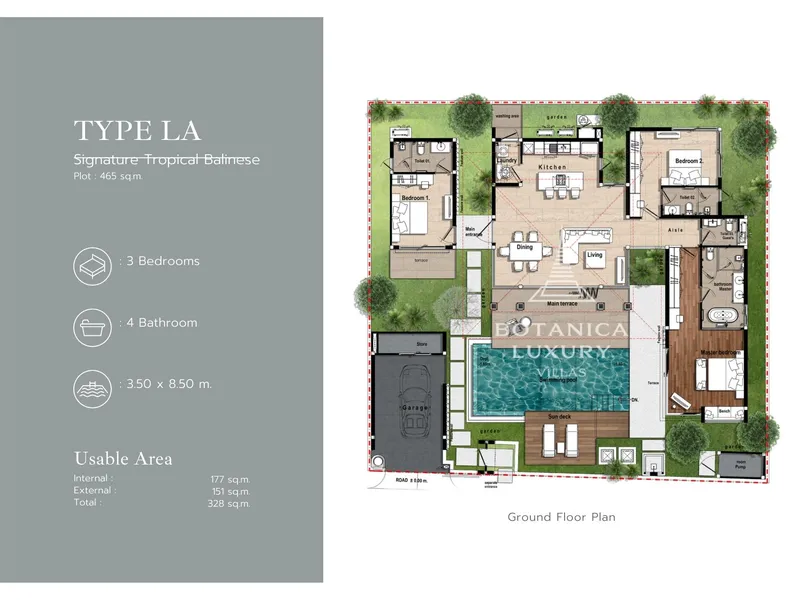Villa 3-bedroom 329 sqm in Botanica Lakeside 2 (Bang Tao) · Development floor plan