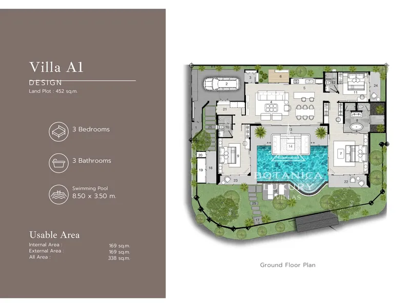 Villa 3-bedroom 336 sqm in Botanica Louvre (Bang Tao) · Development floor plan