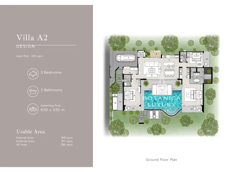 Villa 3-bedroom 336 sqm in Botanica Louvre (Bang Tao) · Development floor plan