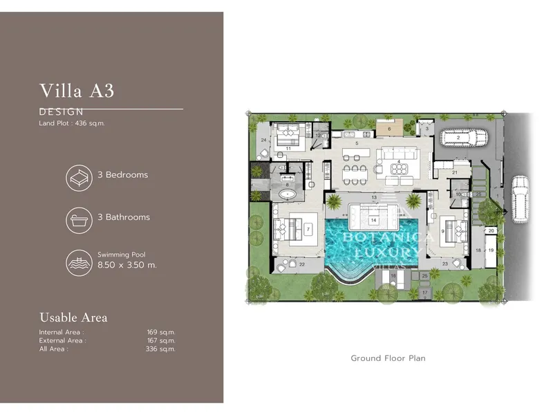 Villa 3-bedroom 336 sqm in Botanica Louvre (Bang Tao) · Development floor plan