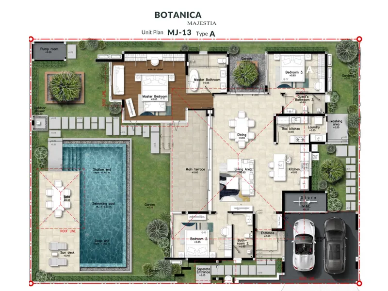 Villa 3-bedroom 325 sqm in Botanica Majestia (Kathu) · Floor plan of a different unit type here — 381 m²